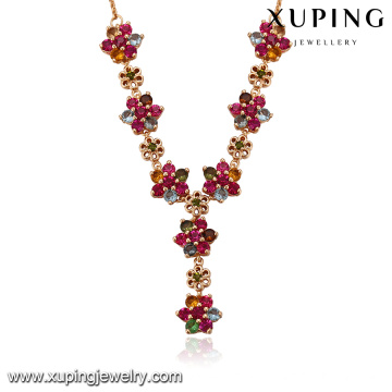 43448-Xuping women female newest flower design gold colorful necklaces